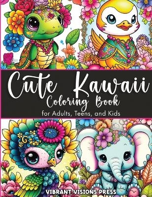 Cute Kawaii Coloring Book for Adults, Teens, and Kids-Adorned with Jewelry and Floral Designs-Cat, Dog, Duck, Fairy, Elephant, Giraffe, Cow, Pig, and More - Vibrant Visions