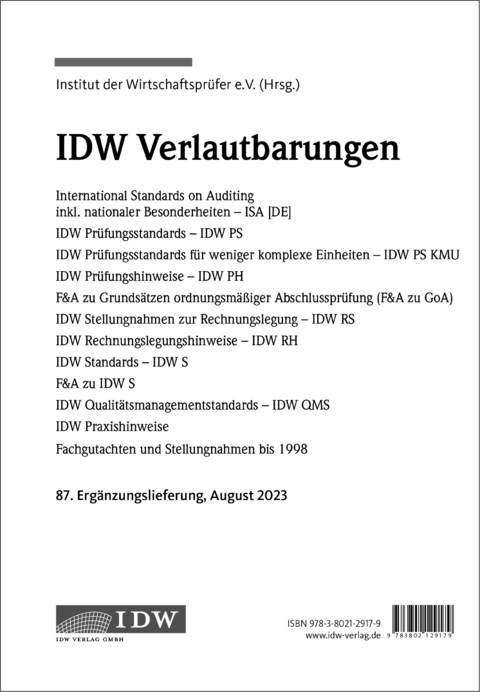 IDW, 87. Erg.-Lief. IDW Verlautbarungen August 2023