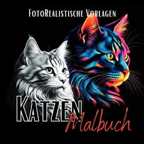 Black Midnight- Animals / Katzen Malbuch &bdquo;Fotorealistisch&ldquo;. - Lucy&acute;s Schwarze Malb&uuml;cher