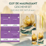 Guy de Maupassant Geschenkset - 4 B&uuml;cher (mit Audio-Online) + Eleganz der Natur Schreibset Basics - Guy de Maupassant