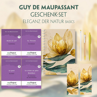 Guy de Maupassant Geschenkset - 4 Bücher (mit Audio-Online) + Eleganz der Natur Schreibset Basics