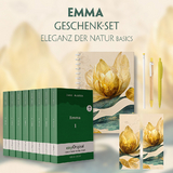 Emma Geschenkset - 8 B&uuml;cher (Softcover + Audio-Online) + Eleganz der Natur Schreibset Basics - Jane Austen