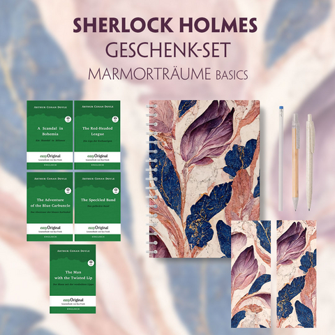 Sherlock Holmes Geschenkset - 5 B&uuml;cher (mit Audio-Online) + Marmortr&auml;ume Schreibset Basics - Arthur Conan Doyle