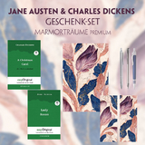 Jane Austen & Charles Dickens Geschenkset - 2 B&uuml;cher (Softcover+ Audio-Online) + Marmortr&auml;ume Schreibset Premium - Jane Austen, Charles Dickens