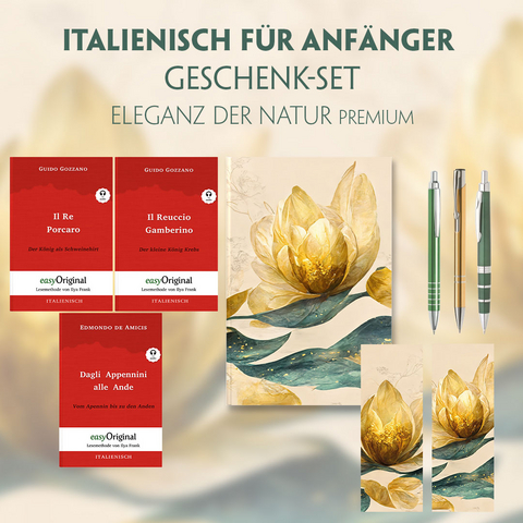 Italienisch f&uuml;r Anf&auml;nger Geschenkset - 3 B&uuml;cher (mit Audio-Online) + Eleganz der Natur Schreibset Premium - Guido Gozzano, Edmondo De Amicis