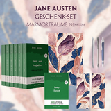Jane Austen Geschenkset - 7 B&uuml;cher (Hardcover + Audio-Online) + Marmortr&auml;ume Schreibset Premium - Jane Austen