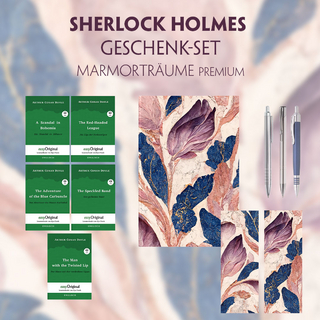 Sherlock Holmes Geschenkset - 5 Bücher (mit Audio-Online) + Marmorträume Schreibset Premium