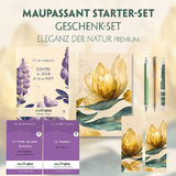 Guy de Maupassant Starter-Paket Geschenkset 3 B&uuml;cher (mit Audio-Online) + Eleganz der Natur Schreibset Premium - Guy de Maupassant