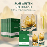 Jane Austen Geschenkset - 7 B&uuml;cher (Hardcover + Audio-Online) + Eleganz der Natur Schreibset Basics - Jane Austen