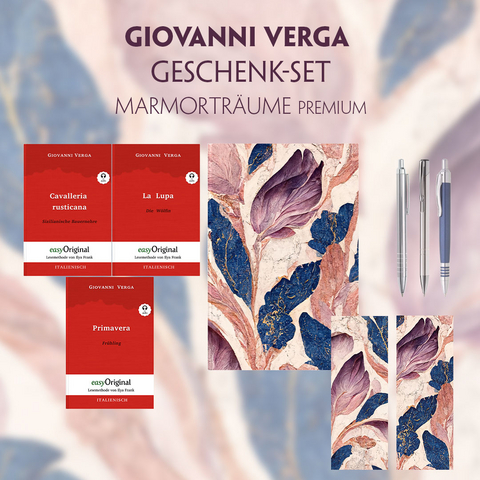 Giovanni Verga Geschenkset - 3 B&uuml;cher (mit Audio-Online) + Marmortr&auml;ume Schreibset Premium - Giovanni Verga