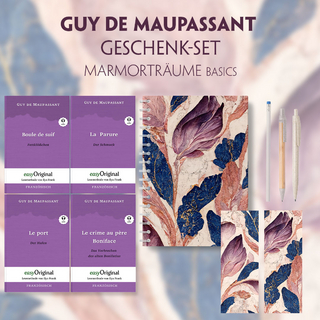 Guy de Maupassant Geschenkset - 4 Bücher (mit Audio-Online) + Marmorträume Schreibset Basics