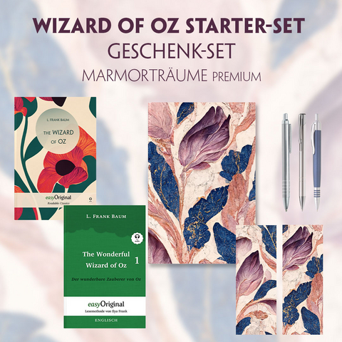 The Wonderful Wizard of Oz Starter-Paket Geschenkset 2 B&uuml;cher (mit Audio-Online) + Marmortr&auml;ume Schreibset Premium - L. Frank Baum