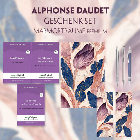 Alphonse Daudet Geschenkset - 3 B&uuml;cher (mit Audio-Online) + Marmortr&auml;ume Schreibset Premium - Alphonse Daudet