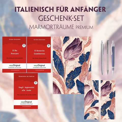 Italienisch f&uuml;r Anf&auml;nger Geschenkset - 3 B&uuml;cher (mit Audio-Online) + Marmortr&auml;ume Schreibset Premium - Guido Gozzano, Edmondo De Amicis