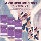 Ars&egrave;ne Lupin Geschenkset - 6 B&uuml;cher (mit Audio-Online) + Marmortr&auml;ume Schreibset Premium - Maurice Leblanc