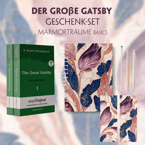 Der Gro&szlig;e Gatsby Geschenkset - 2 B&uuml;cher (mit Audio-Online) + Marmortr&auml;ume Schreibset Basics - F. Scott Fitzgerald