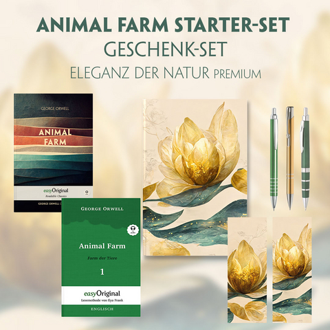 Animal Farm Starter-Paket Geschenkset 2 B&uuml;cher (mit Audio-Online) + Eleganz der Natur Schreibset Premium - George Orwell