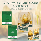 Jane Austen & Charles Dickens Geschenkset - 2 B&uuml;cher (Hardcover+ Audio-Online) + Eleganz der Natur Schreibset Basics - Jane Austen, Charles Dickens