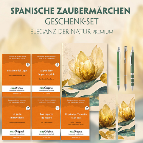 Spanische Zauberm&auml;rchen Geschenkset - 5 B&uuml;cher (mit Audio-Online) + Eleganz der Natur Schreibset Premium -  Cuentos