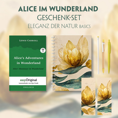 Alice im Wunderland Geschenkset (Hardcover + Audio-Online) + Eleganz der Natur Schreibset Basics - Lewis Carroll