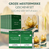 Gro&szlig;e Meisterwerke Geschenkset - 8 B&uuml;cher (Softcover+ Audio-Online) + Eleganz der Natur Schreibset Basics - Jane Austen, Charles Dickens, Lewis Carroll