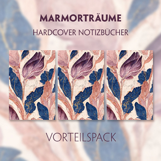 Marmorträume - 3er Vorteilspack - Premium Hardcover-Notizbuch A5 Soft Touch, liniert. Violett-blaue Marmorillusion mit schimmernden goldenen Details