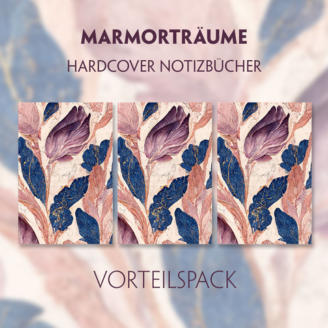 Marmortr&auml;ume - 3er Vorteilspack - Premium Hardcover-Notizbuch A5 Soft Touch, liniert. Violett-blaue Marmorillusion mit schimmernden goldenen Details