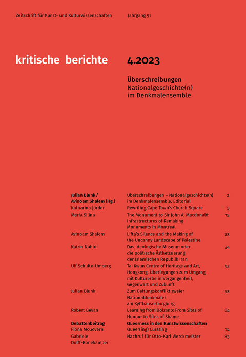 Kritische Berichte : Zeitschrift f&uuml;r Kunst- und Kulturwissenschaften / Jahrgang 51, Heft 4.2023 - 
