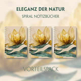 Eleganz der Natur - 3er Vorteilspack - Premium Spiral-Notizbuch A5 Soft-Touch, verzaubert durch goldenen Blütencharme