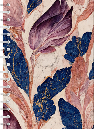 Marmorträume - Premium Spiral-Notizbuch A5 Soft-Touch liniert. Violett-blaue Marmorillusion mit schimmernden goldenen Details