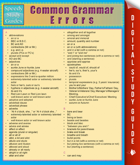 Common Grammar Errors (Speedy Study Guides) - Sheryl Koontz