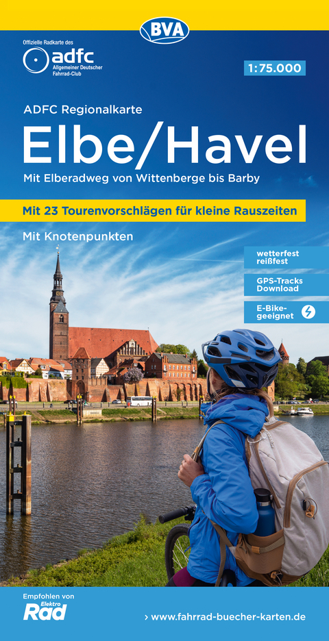 ADFC-Regionalkarte Elbe/Havel, 1:75.000, mit Tagestourenvorschl&auml;gen, mit Knotenpunkten, rei&szlig;- und wetterfest, E-Bike-geeignet, GPS-Tracks Download