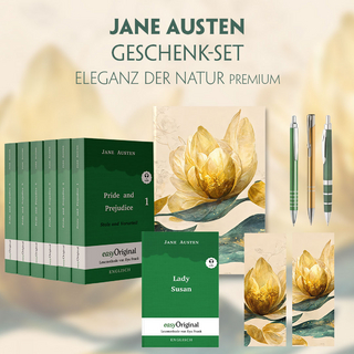 Jane Austen Geschenkset - 7 Bücher (Hardcover + Audio-Online) + Eleganz der Natur Schreibset Premium