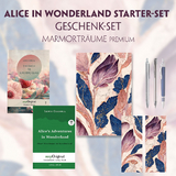 Alice im Wunderland Starter-Paket Geschenkset - 2 B&uuml;cher (mit Audio-Online) + Marmortr&auml;ume Schreibset Premium - Lewis Carroll