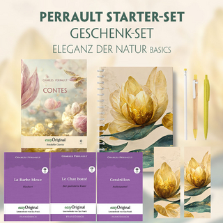 Charles Perrault Starter-Paket Geschenkset - 4 Bücher (mit Audio-Online) + Eleganz der Natur Schreibset Basics