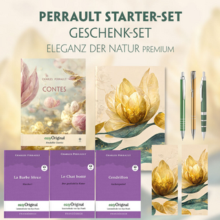 Charles Perrault Starter-Paket Geschenkset - 4 Bücher (mit Audio-Online) + Eleganz der Natur Schreibset Premium