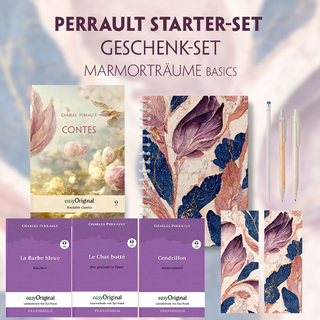 Charles Perrault Starter-Paket Geschenkset - 4 Bücher (mit Audio-Online) + Marmorträume Schreibset Basics