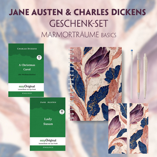 Jane Austen & Charles Dickens Geschenkset - 2 Bücher (Softcover+ Audio-Online) + Marmorträume Schreibset Basics
