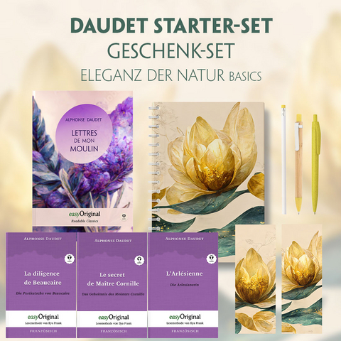 Alphonse Daudet Starter-Paket Geschenkset - 4 B&uuml;cher (mit Audio-Online) + Eleganz der Natur Schreibset Basics - Alphonse Daudet