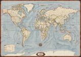 Weltkarte: Aktuelle Karte in historischem Stil, 1:20.000.000, Poster metallbestäbt, freytag & berndt