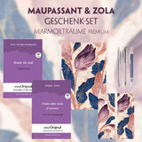 Guy de Maupassant & &Eacute;mile Zola Geschenkset - 2 B&uuml;cher (mit Audio-Online) + Marmortr&auml;ume Schreibset Premium - Guy de Maupassant, &Eacute;mile Zola
