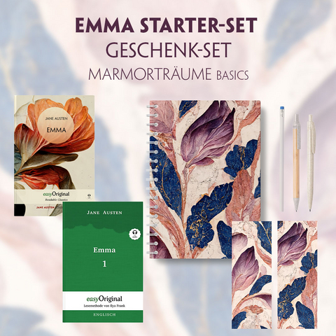 Emma Starter-Paket Geschenkset 2 B&uuml;cher (mit Audio-Online) + Marmortr&auml;ume Schreibset Basics - Jane Austen