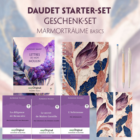 Alphonse Daudet Starter-Paket Geschenkset - 4 B&uuml;cher (mit Audio-Online) + Marmortr&auml;ume Schreibset Basics - Alphonse Daudet