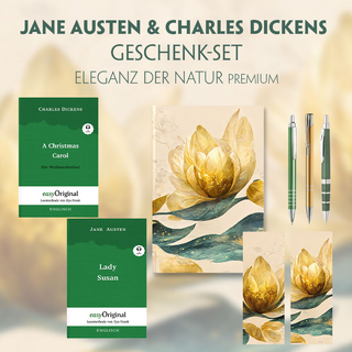 Jane Austen & Charles Dickens Geschenkset - 2 Bücher (Softcover+ Audio-Online) + Eleganz der Natur Schreibset Premium