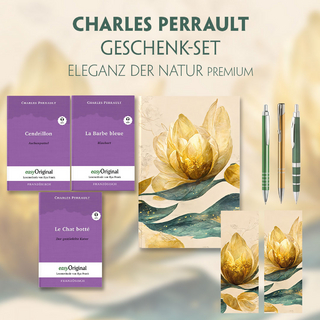 Charles Perrault Geschenkset - 3 Bücher (mit Audio-Online) + Eleganz der Natur Schreibset Premium