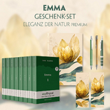 Emma Geschenkset - 8 B&uuml;cher (Softcover + Audio-Online) + Eleganz der Natur Schreibset Premium - Jane Austen