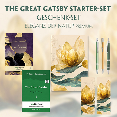 The Great Gatsby Starter-Paket Geschenkset 2 B&uuml;cher (mit Audio-Online) + Eleganz der Natur Schreibset Premium - F. Scott Fitzgerald