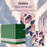 Emma Geschenkset - 8 B&uuml;cher (Softcover + Audio-Online) + Marmortr&auml;ume Schreibset Premium - Jane Austen