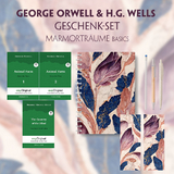 George Orwell & H.G. Wells Geschenkset - 3 B&uuml;cher (mit Audio-Online) + Marmortr&auml;ume Schreibset Basics - George Orwell, Herbert George Wells