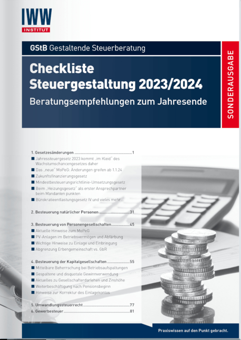Checkliste Steuergestaltung 2023/2024 - RiFG Dipl.-Finw. Prof. Dr. Volker Kreft, StB Böttcher  L.L. M. Jan